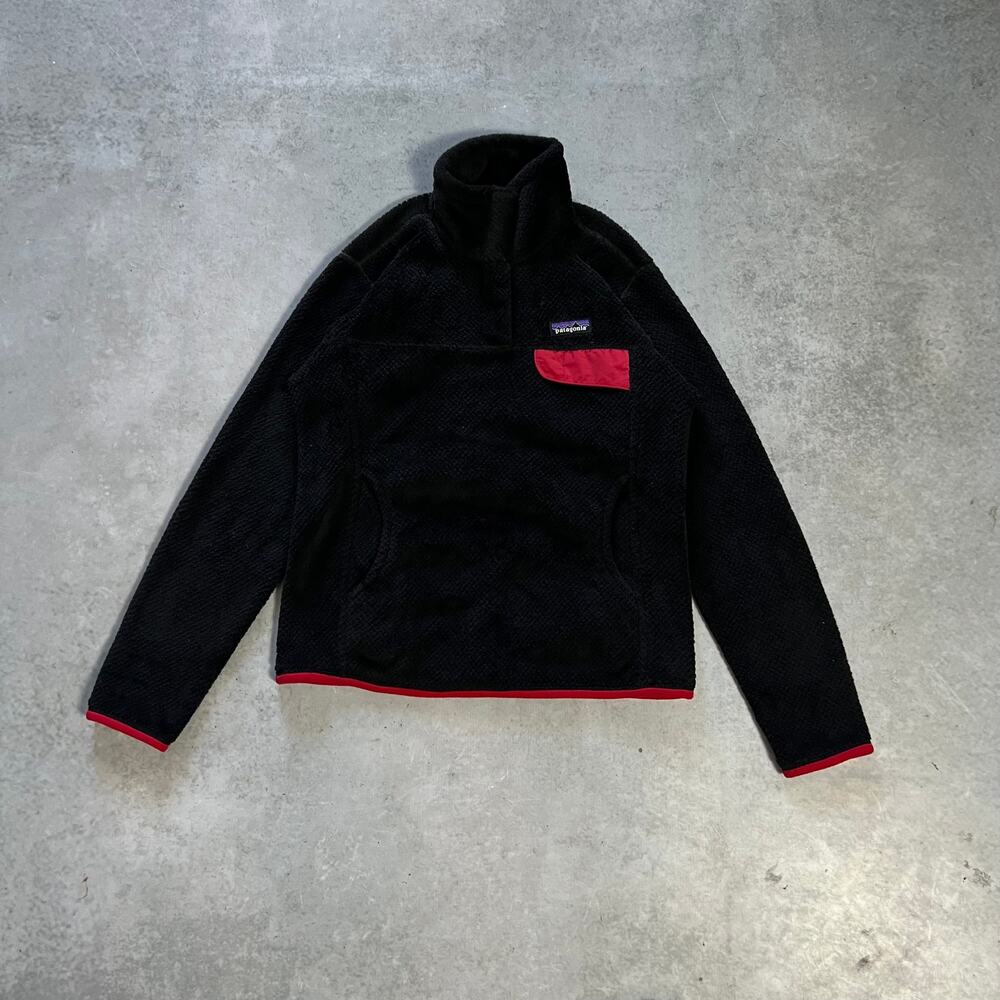 Patagonia Re-Tool Snap-T Pullover Women's Size Small Black Red Fleece Outdoor